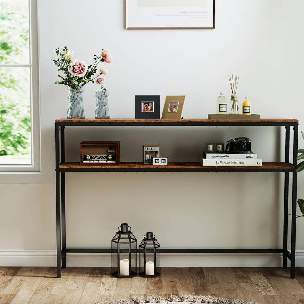Table console Long Pine - 120 cm Décor Bois Ancien / Noir