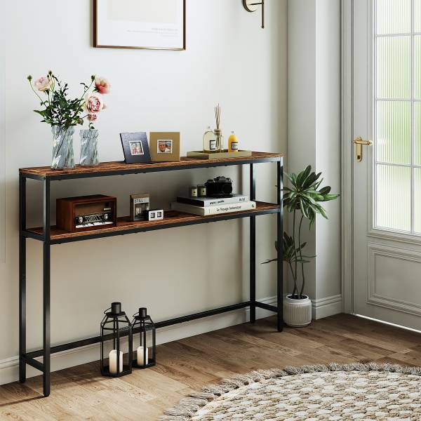Table console Long Pine - 120 cm Décor Bois Ancien / Noir