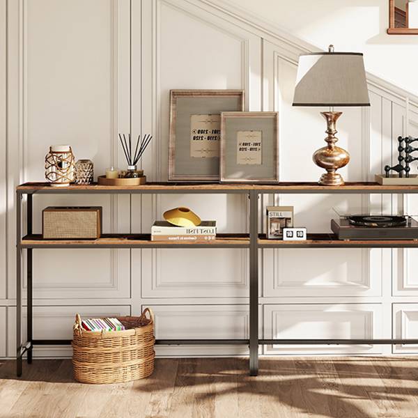 Table console Long Pine - 120 cm Décor Bois Ancien / Noir
