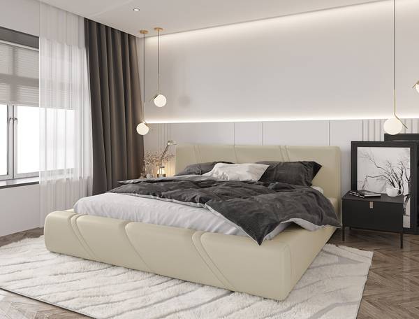Polsterbett Chalves mit Bettkasten Beige - Microfaser - 220 x 95 x 242 cm