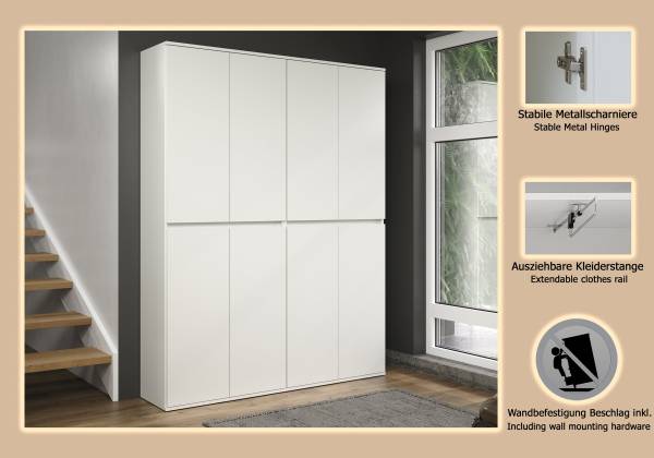 Garderobenschrank Nevada Weiß - Breite: 148 cm