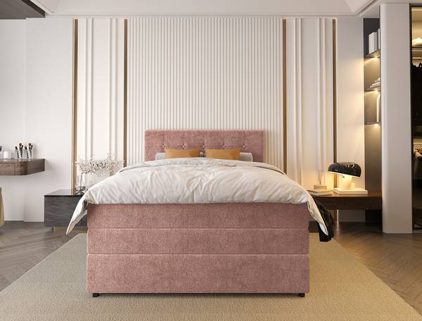 Boxspringbett Ascura mit Bettkasten Chenille Behati: Rosé - 140 x 200cm