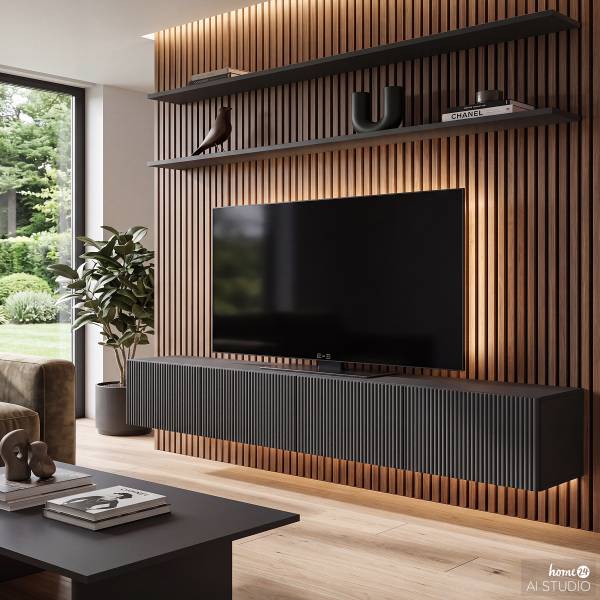 Massives Hänge-TV-Lowboard SKAO Anthrazit - Breite: 200 cm