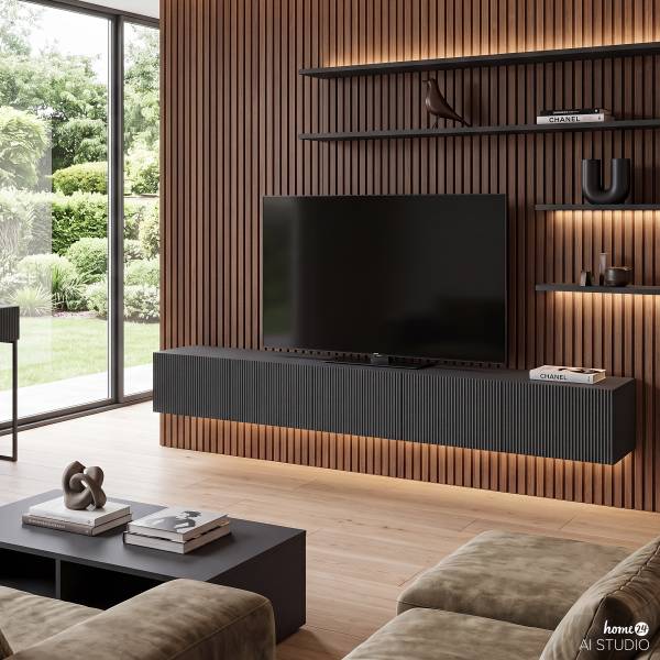 Massives Hänge-TV-Lowboard SKAO Anthrazit - Breite: 250 cm