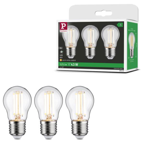 Ampoule LED Eco-Line Goutte 80 mm Verre clair - Lot de 3 - Blanc chaud
