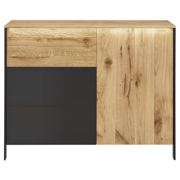 Commode en bois massif Baldoc avec porte Chêne sauvage / Verre mat anthracite