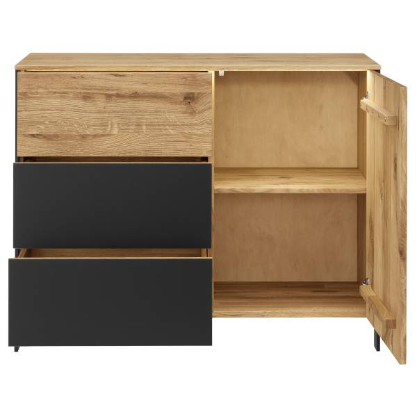 Commode en bois massif Baldoc avec porte Chêne sauvage / Verre mat anthracite