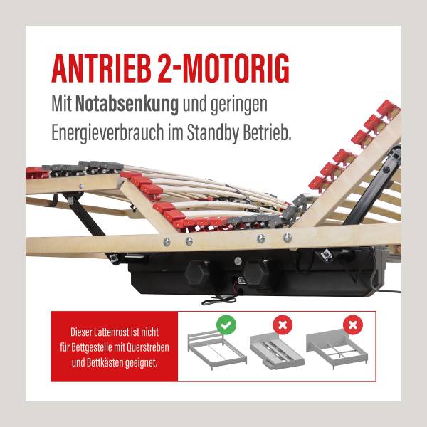 Lattenrost Praktico - mit Motor Grau / Natur - 90 x 200cm