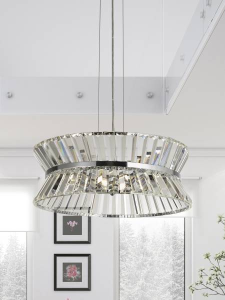 Suspension Uptown Acier / Verre cristal - Chrome - 7 flammes