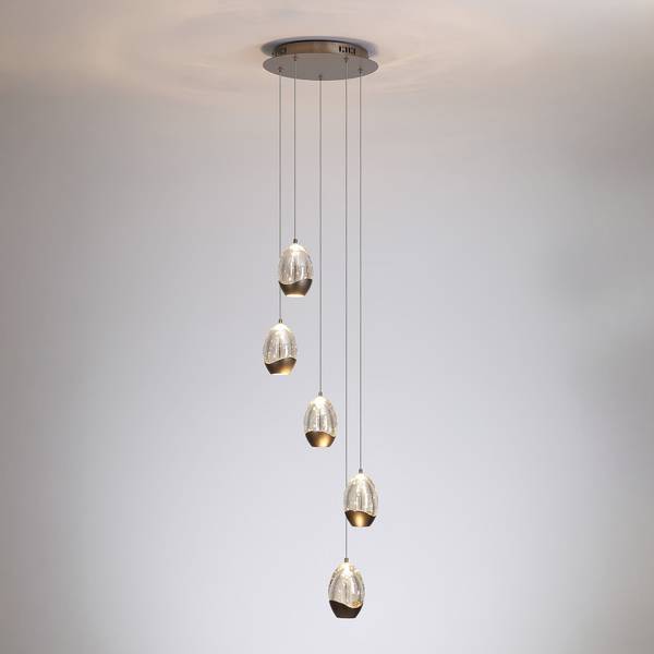 LED-Pendelleuchte Seeds Typ B Stahl / Farbglas - Hellbraun - 5-flammig