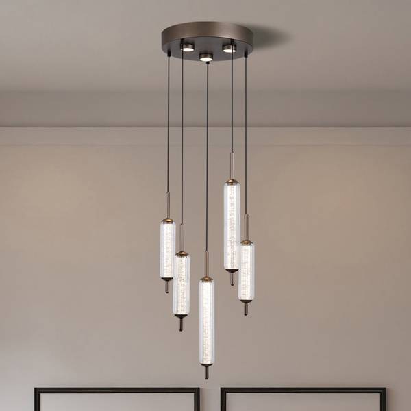 LED-Pendelleuchte Cattail Rund Stahl / Klarglas - Kaffeebraun - 5-flammig