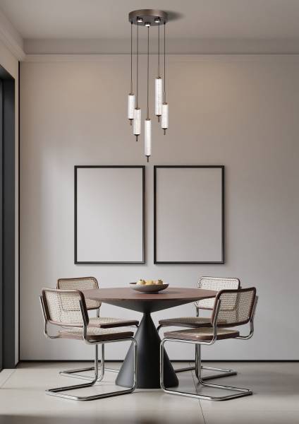 LED-Pendelleuchte Cattail Rund Stahl / Klarglas - Kaffeebraun - 5-flammig