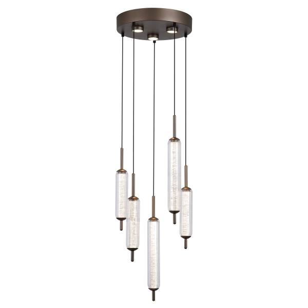 LED-Pendelleuchte Cattail Rund Stahl / Klarglas - Kaffeebraun - 5-flammig