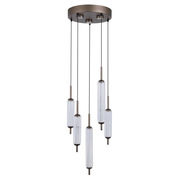 LED-Pendelleuchte Cattail Rund Stahl / Klarglas - Kaffeebraun - 5-flammig