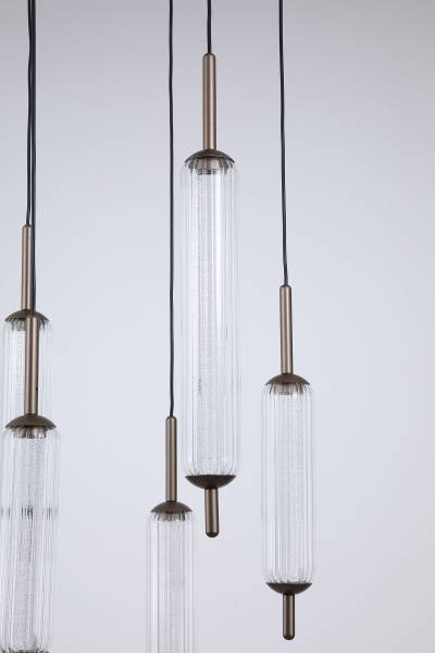 LED-Pendelleuchte Cattail Rund Stahl / Klarglas - Kaffeebraun - 5-flammig