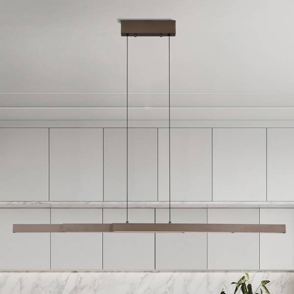 LED-Pendelleuchte Linear Aluminium - 3-flammig - Hellbraun