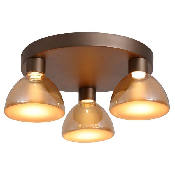 LED-plafondlamp Cannes staal/gekleurd glas - amberkleurig - 3-lichts