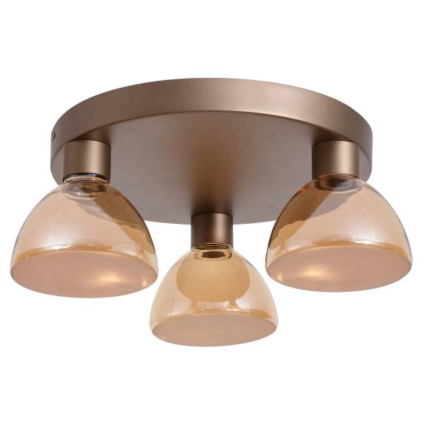 LED-plafondlamp Cannes staal/gekleurd glas - amberkleurig - 3-lichts