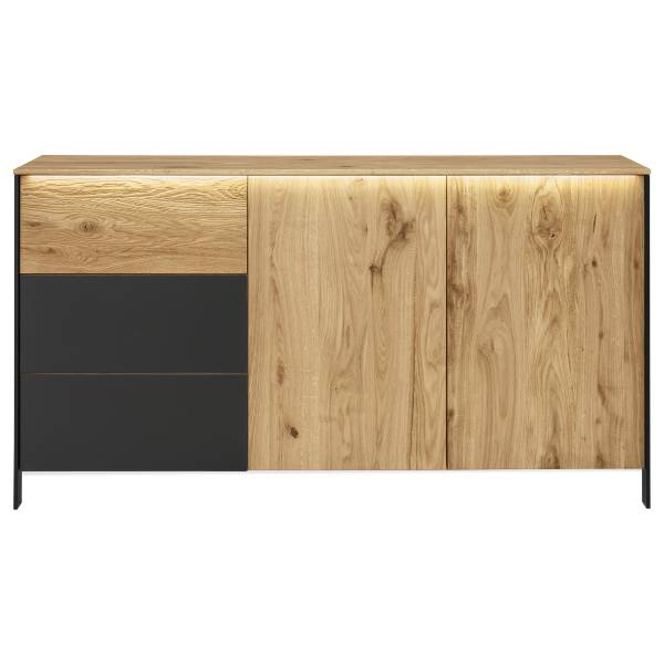 Massives Sideboard Baldoc Wildeiche / Glas Matt Anthrazit