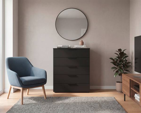 Kommode Flipp mit 5 Schubladen Schwarz - Breite: 80 cm