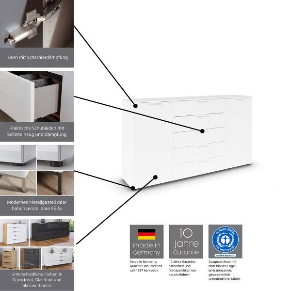 Kommode Flipp mit 5 Schubladen Schwarz - Breite: 80 cm