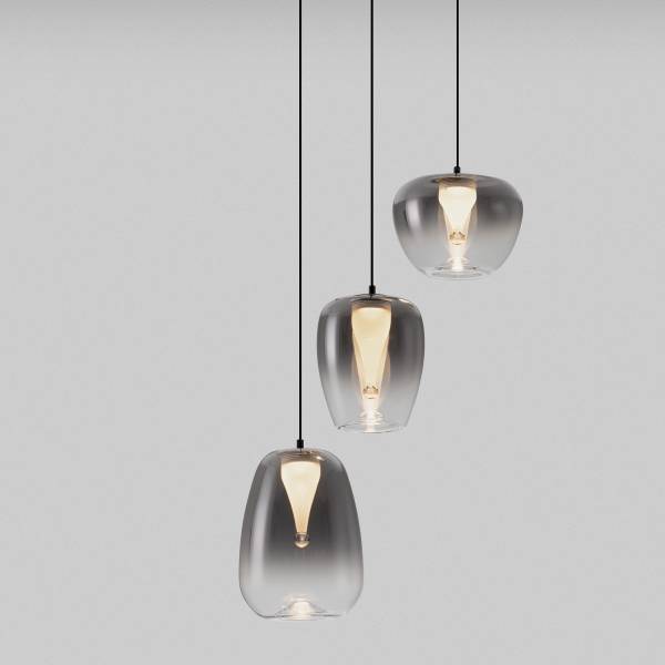Suspension LED Oblo Type B Verre fumé / Aluminium - 3 flammes - Gris