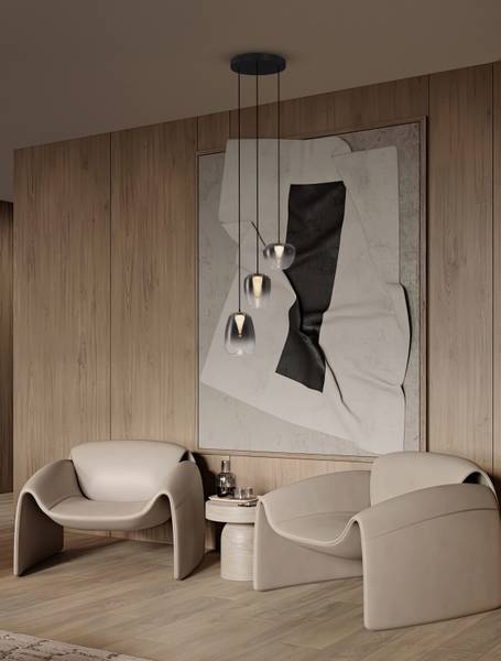 Suspension LED Oblo Type B Verre fumé / Aluminium - 3 flammes - Gris