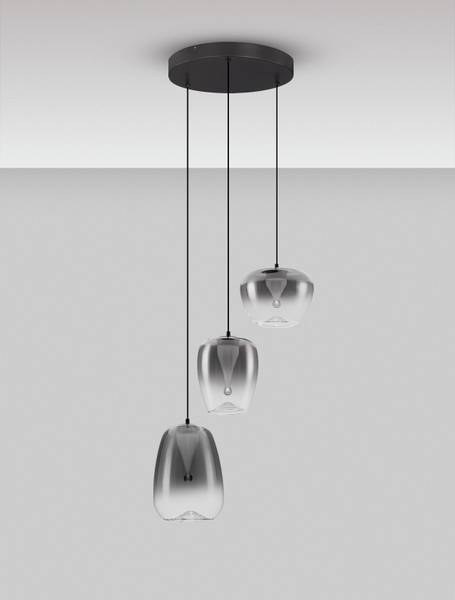 Suspension LED Oblo Type B Verre fumé / Aluminium - 3 flammes - Gris