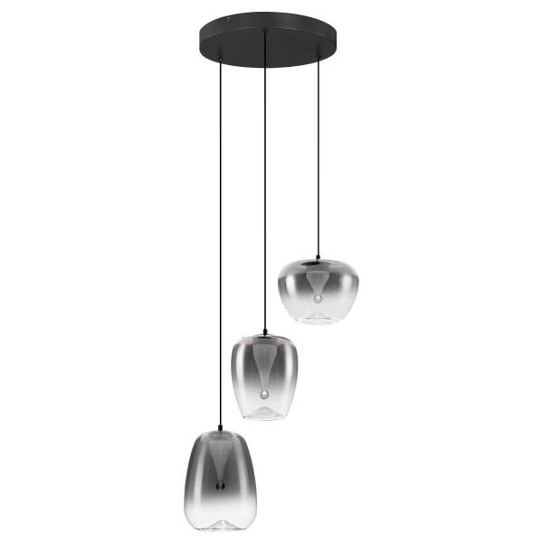 Suspension LED Oblo Type B Verre fumé / Aluminium - 3 flammes - Gris