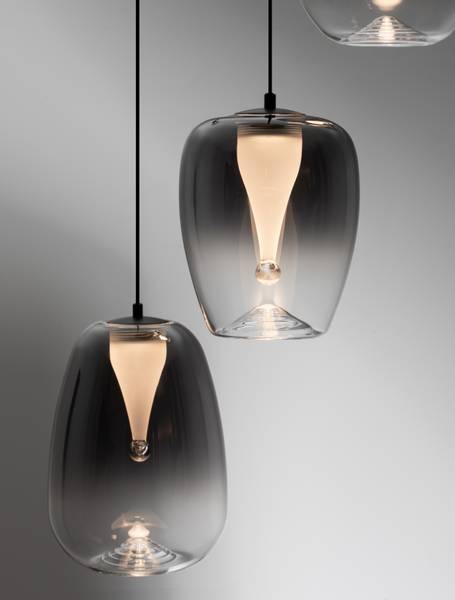 Suspension LED Oblo Type B Verre fumé / Aluminium - 3 flammes - Gris