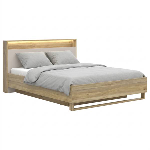 Bedframe met verlichting Zhabas kasjmier/Mauvella eikenlook