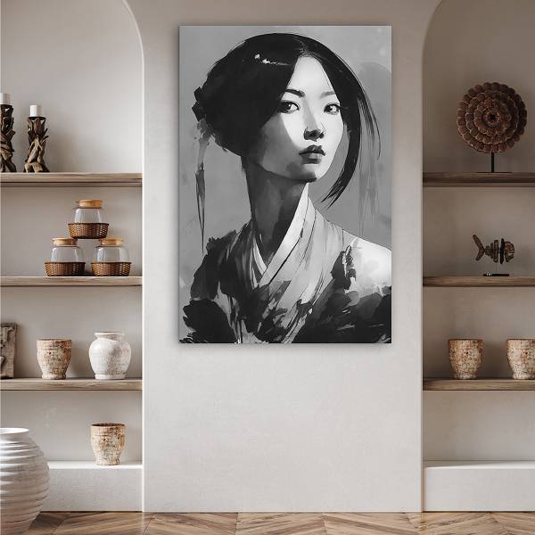 Leinwandbild Asia Girl Schwarz / Weiß