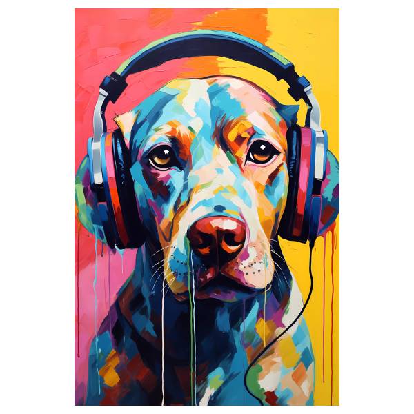 Leinwandbild Doggy Sound Multicolor - Mischgewebe - Pinie - 80 x 120 x 3.1 cm