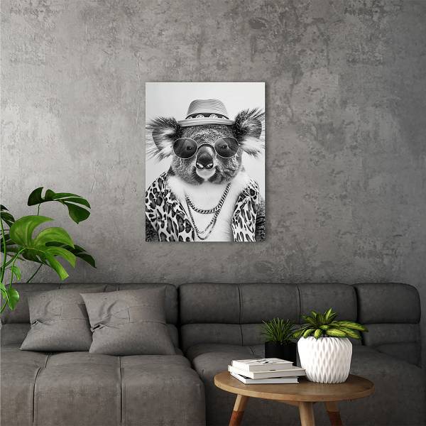 Glasbild Cool Koala Schwarz - Weiß - Sicherheitsglas - 60 x 80 x 0.4 cm