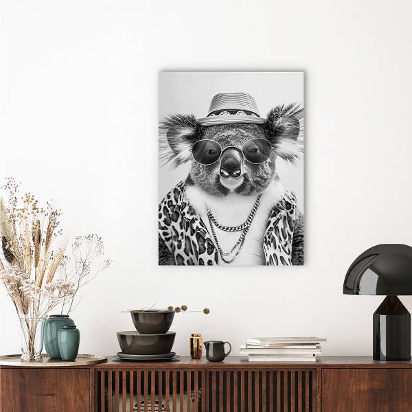 Glasbild Cool Koala Schwarz - Weiß - Sicherheitsglas - 60 x 80 x 0.4 cm
