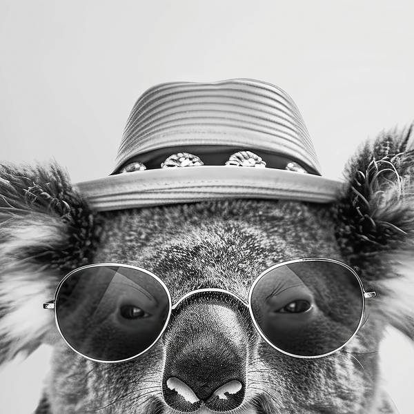 Glasbild Cool Koala Schwarz - Weiß - Sicherheitsglas - 60 x 80 x 0.4 cm