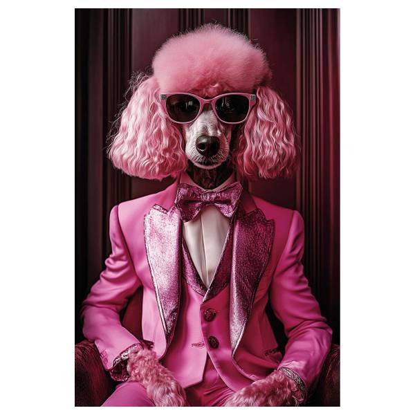 Image en verre Caniche rose Multicolore - Verre de sécurité - 60 x 90 x 1.3 cm