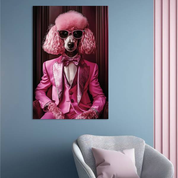 Image en verre Caniche rose Multicolore - Verre de sécurité - 60 x 90 x 1.3 cm