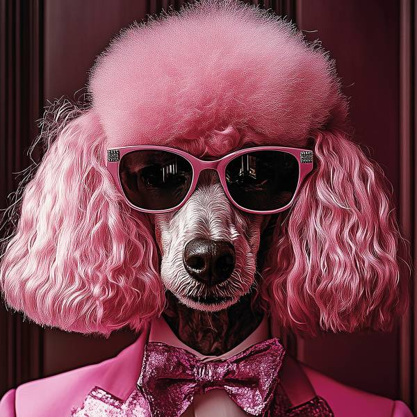 Image en verre Caniche rose Multicolore - Verre de sécurité - 60 x 90 x 1.3 cm