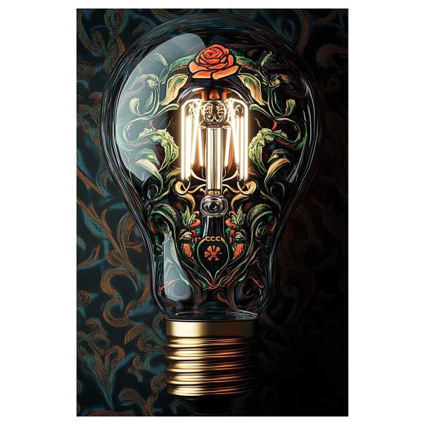 Glazen afbeelding Gloeilamp meerdere kleuren - veiligheidsglas - 60 x 90 x 1.3 cm