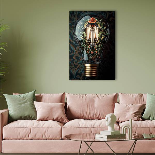 Glazen afbeelding Gloeilamp meerdere kleuren - veiligheidsglas - 60 x 90 x 1.3 cm