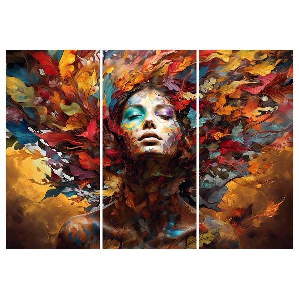 Leinwandbild Dream of Leaves 3-teilig Multicolor - Mischgewebe - Pinie - 140 x 198 x 3.1 cm