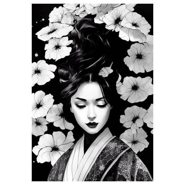 Leinwandbild Asia Lotus Schwarz - Weiß - Mischgewebe - Pinie - 80 x 120 x 3.1 cm