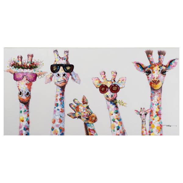 Leinwandbild Kuriose Giraffenfamilie 70 x 140 cm