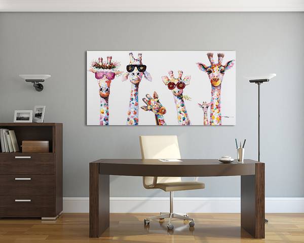 Leinwandbild Kuriose Giraffenfamilie 70 x 140 cm