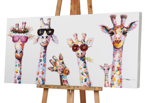 Leinwandbild Kuriose Giraffenfamilie 70 x 140 cm