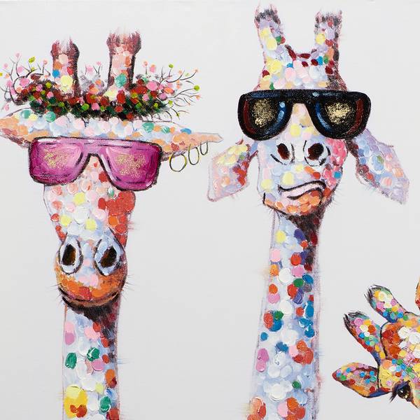 Leinwandbild Kuriose Giraffenfamilie 70 x 140 cm