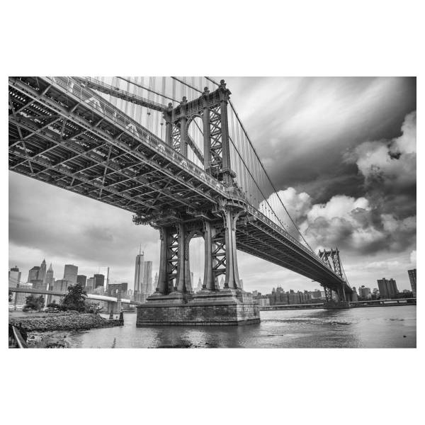 Leinwandbild Manhatten Bridge Schwarz - Weiß - Mischgewebe - Pinie - 80 x 120 x 3.1 cm