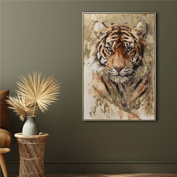Canvas afbeelding Young Tiger meerdere kleuren - mixweefsel - pijnboomhout - 63 x 93 x 3.7 cm