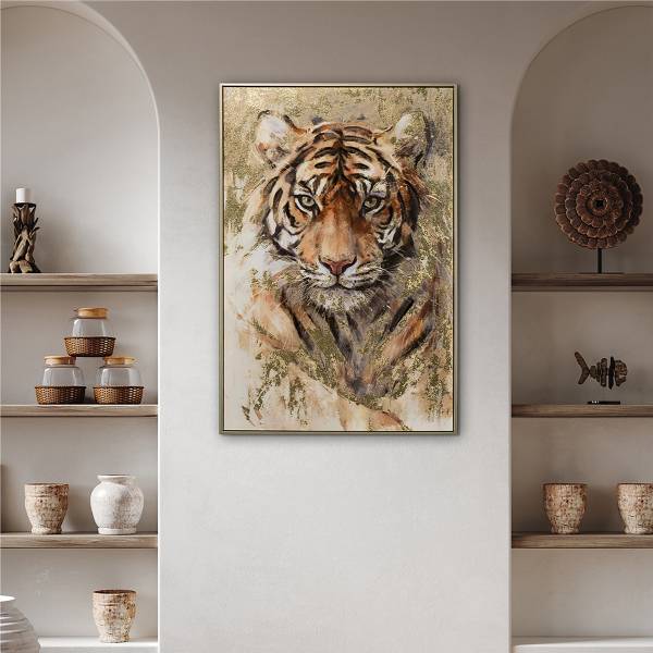 Canvas afbeelding Young Tiger meerdere kleuren - mixweefsel - pijnboomhout - 63 x 93 x 3.7 cm
